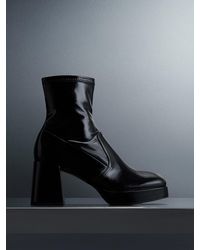 Charles & Keith - Patent Crinkle-effect Block-heel Boots - Lyst