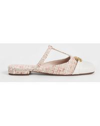 Charles & Keith - Metallic Accent Cut-out Tweed Flat Mules - Lyst