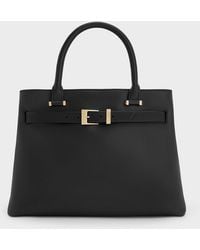 Charles & Keith - Voyager Leather Belted Tote Bag - Lyst