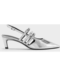 Charles & Keith - Metallic Triple-Strap Slingback Kitten Heels - Lyst