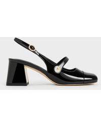 Charles & Keith - Patent Pearl Embellished Trapeze-heel Slingback Pumps - Lyst