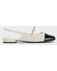 Charles & Keith - Tweed Beaded Chain-link Slingback Flats - Lyst