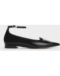 Charles & Keith - Leather Metallic-Accent Pointed-Toe Ankle-Strap Flats - Lyst