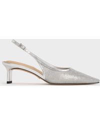 Charles & Keith - Sequin Mesh & Leather Slingback Kitten Heels - Lyst