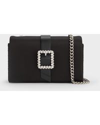 Charles & Keith - Satin Crystal-buckle Belted Chain-handle Bag - Lyst