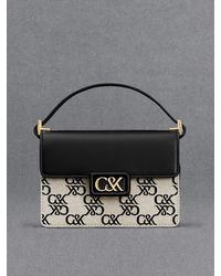 Charles & Keith - Leather & Canvas Monogram Boxy Bag - Lyst