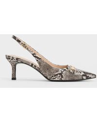 Charles & Keith - Snake-print Metallic-accent Slingback Pumps - Lyst