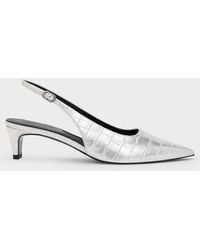 Charles & Keith - Croc-Effect Pointed-Toe Kitten-Heel Slingback Pumps - Lyst
