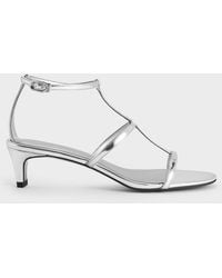 Charles & Keith - Metallic T-Bar Kitten-Heel Ankle-Strap Sandals - Lyst