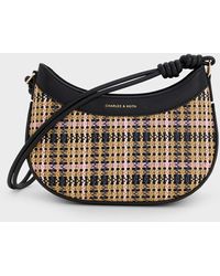Charles & Keith - Sabine Tartan Knotted-Strap Curved Shoulder Bag - Lyst