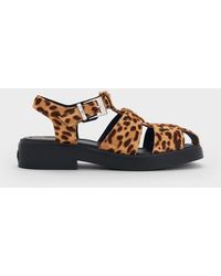Charles & Keith - Leopard-Print Textured Caged Sandals - Lyst