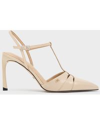 Charles & Keith - Leather Snake-Print T-Bar Pointed-Toe Pumps - Lyst