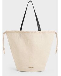 Charles & Keith - Sianna Linen Ruched Drawstring Tote Bag - Lyst
