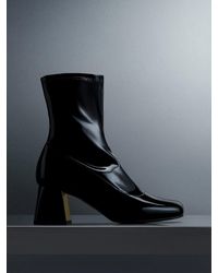 Charles & Keith - Patent Metallic Trapeze Heel Ankle Boots - Lyst