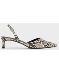 Charles & Keith - Snake-Print Pointed-Toe Slingback Kitten Heels - Lyst