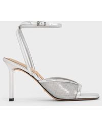 Charles & Keith - Sequin Mesh & Leather Ankle-Strap Heeled Sandals - Lyst