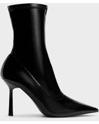 Charles & Keith - Patent Crinkle-effect Pointed-toe Stiletto Heel Ankle Boots - Lyst