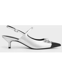 Charles & Keith - Metallic Bow Cap-toe Kitten-heel Slingback Pumps - Lyst