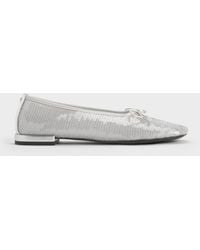 Charles & Keith - Sequin Mesh & Leather Bow Ballet Flats - Lyst