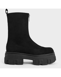 Charles & Keith - Faux Suede Zip-Up Platform Calf Boots - Lyst