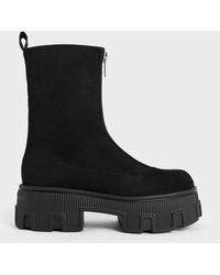 Charles & Keith - Faux Suede Zip-Up Platform Calf Boots - Lyst