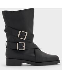 Charles & Keith - Brett Buckle-Strap Calf Boots - Lyst