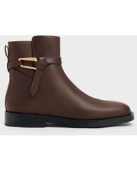 Charles & Keith - Daena Leather Metallic-Accent Ankle Boots - Lyst