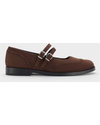 Charles & Keith - Faux Suede Double-Strap Brogue Mary Janes - Lyst