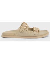 Charles & Keith - Studded Buckled Double-strap Slides - Lyst