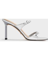 Charles & Keith - Metallic Leather Gem-Buckle Double-Strap Heeled Sandals - Lyst