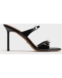 Charles & Keith - Patent Leather Gem-Buckle Heeled Sandals - Lyst