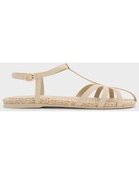 Charles & Keith - Strappy Raffia T-Bar Ankle-Strap Sandals - Lyst