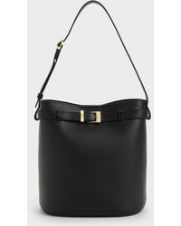 Charles & Keith - Jody Leather Belted Bucket Bag - Lyst