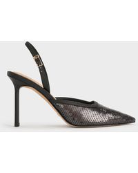 Charles & Keith - Sequin Mesh & Leather Pointed Slingback Pumps - Lyst