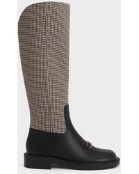 Charles & Keith - Gabine Leather Checkered Knee-high Boots - Lyst