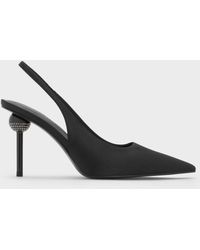 Charles & Keith - Satin Crystal Ball-Heel Slingback Pumps - Lyst