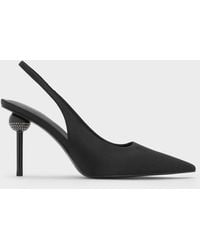 Charles & Keith - Slingback-Pumps Aus Satin Mit Kristallverzierung, Spitzer Zehenpartie Und Ball-Heels - Lyst