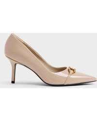 Charles & Keith - Patent Metallic-Buckle Pointed Pumps - Lyst