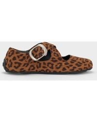 Charles & Keith - Faux Suede Leopard-Print Crossover Mary Janes - Lyst