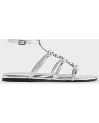 Charles & Keith - Metallic Gem-Embellished Bow T-Bar Sandals - Lyst
