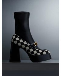 Charles & Keith - Checkered Metallic Accent Platform Ankle Boots - Lyst