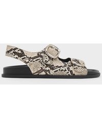 Charles & Keith - Snake-Print Buckled Double-Strap Slingback Sandals - Lyst
