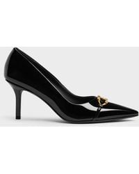 Charles & Keith - Patent Metallic-Buckle Pointed Pumps - Lyst