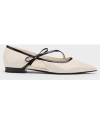 Charles & Keith - Patent Contrast-trim Pointed-toe Bow-strap Flats - Lyst