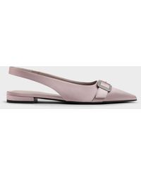 Charles & Keith - Satin Crystal-Buckle Slingback Flats - Lyst