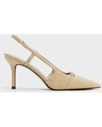 Charles & Keith - Faux Suede Metallic-Bar Pointed Slingback Pumps - Lyst