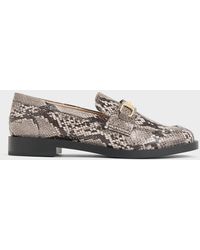 Charles & Keith - Snake-print Metallic-accent Loafers - Lyst