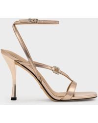 Charles & Keith - Metallic Leather Crystal-Buckle Ankle-Strap Heels - Lyst