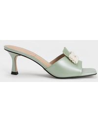 Charles & Keith - Beaded Leather Square-toe Mules - Lyst