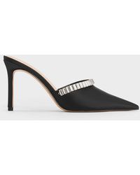 Charles & Keith - Satin Crystal-Embellished Pointed-Toe Heeled Mules - Lyst